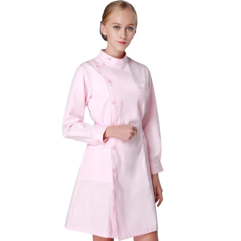 White Women Dress Nurse Working Uniform Workwear Healthcare Gown Polyester Cotton Solid Color Long Scrub Dresses  Uniformes