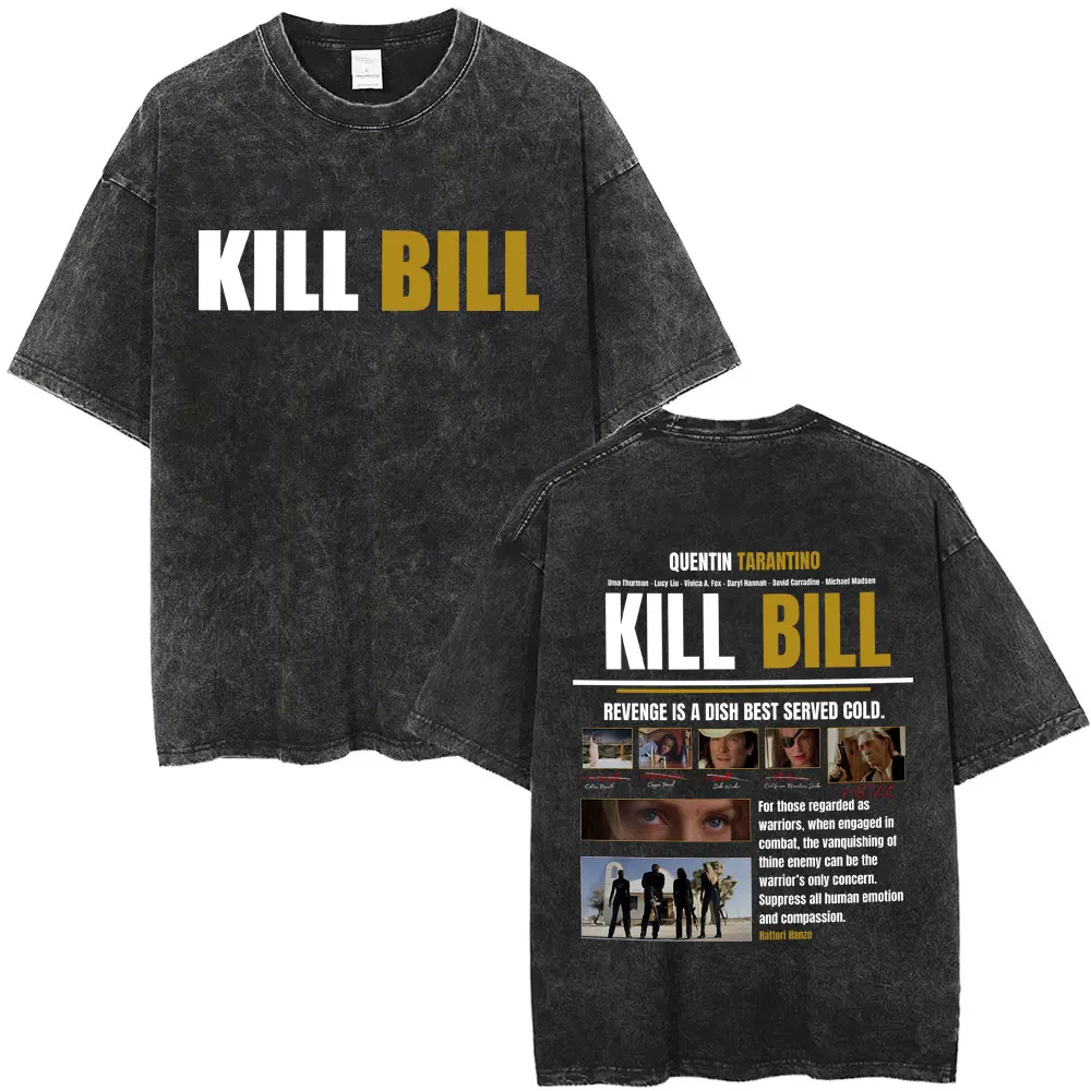 Męskie Damskie Casualowe Retro Streetwearowe Koszulki Hattori Hanzo RED Swords and Sushi Kill Bill Okinawa Japonia Tarantino Vintage Washed