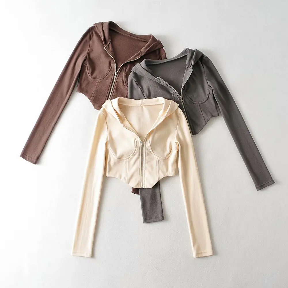 

2025 New Women's Summer Niche Waist Ribbed Hooded Girl Short Jacket Top
