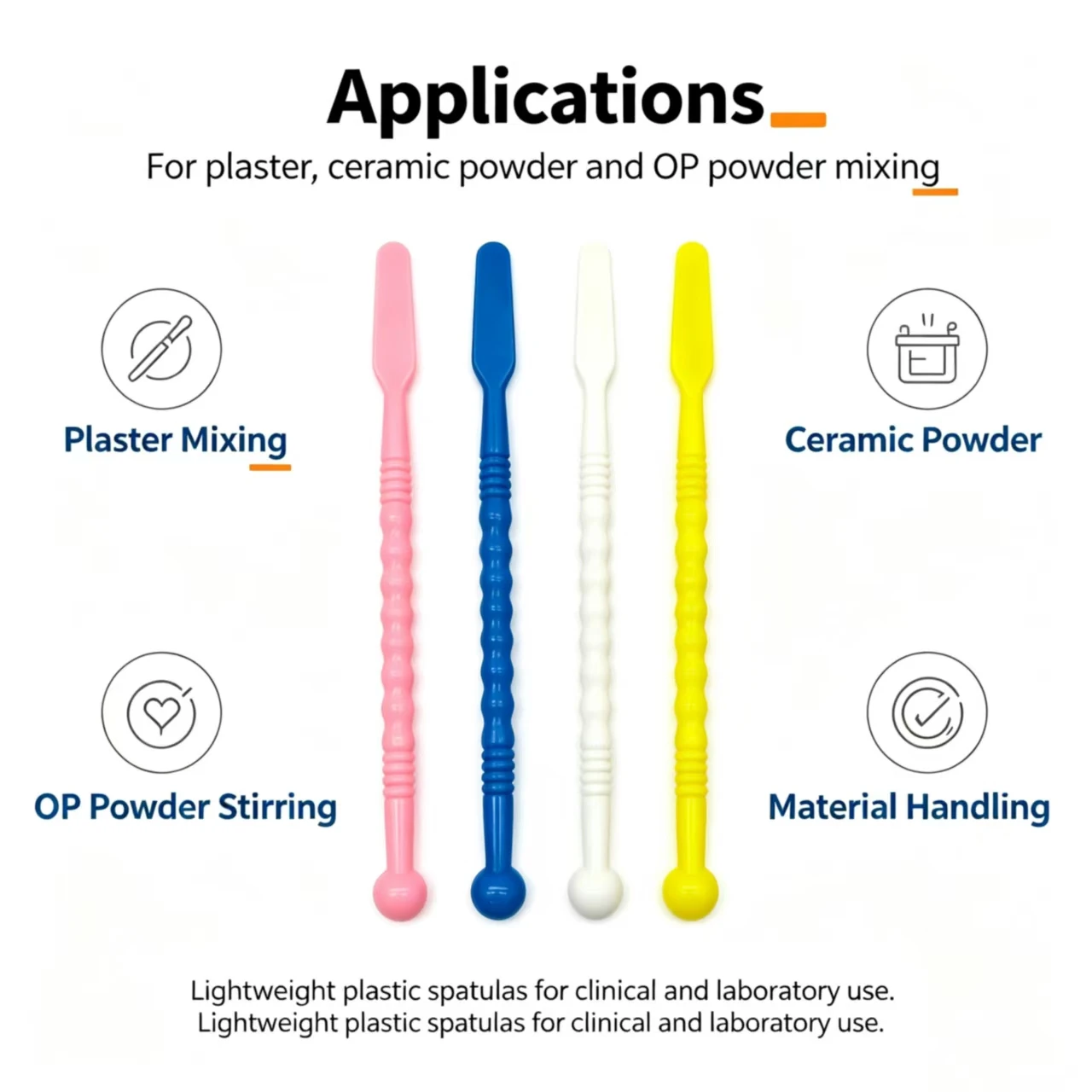 10Pcs Dental Gypsum Ceramic Powder Mixing Knife Ceramic Mixing Rod Double Headed OP Powder with Spoon Dentistry Mixing Tools