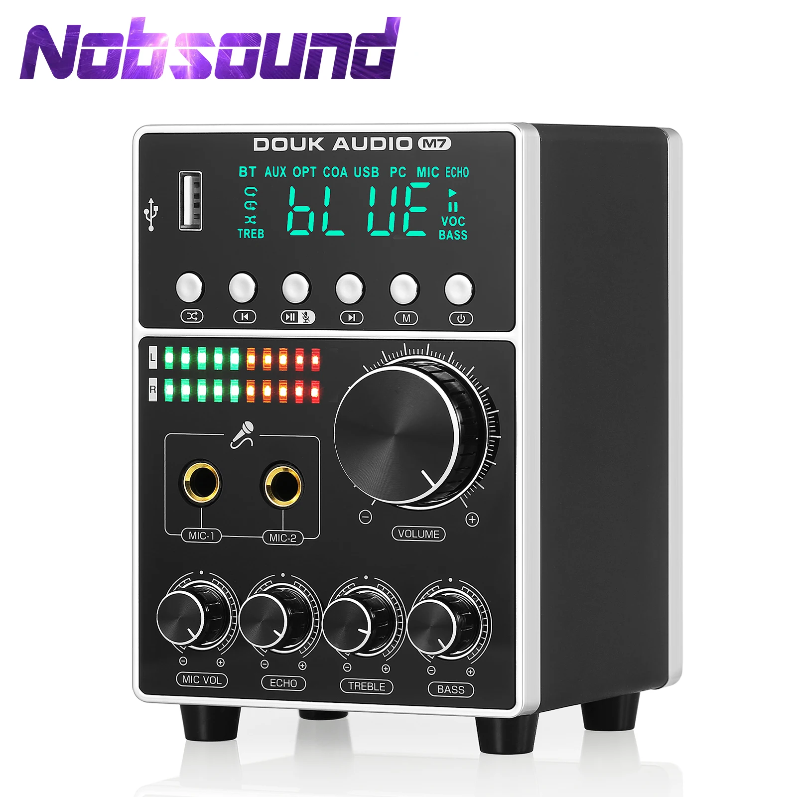 Nobsoudn M7 HiFi Blueooth Karaoke Amplfiier Microphone COAX/OPT Home Audio Power Amp with DC/AC USB Player Headphone Amp