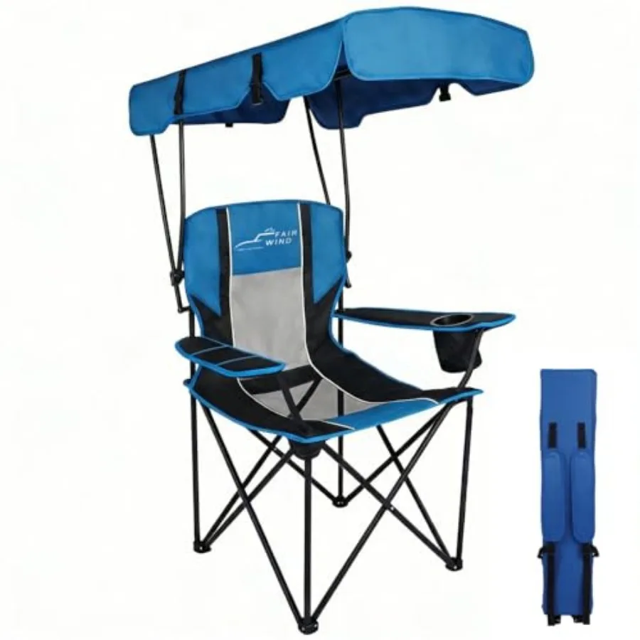 

Portable Canopy Camping Chair 380 LBS Capacity Heavy Duty Oversized Folding Lawn Chair with Sunshade for Beach Fishing Sports a