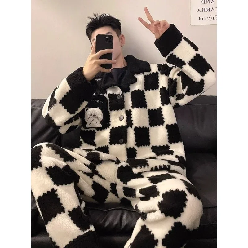 Pajamas Gentleman Autumn and Winter Coral Fleece Intensification Winter Fleecing New Style Flannel Loungewear Set Men Pajamas