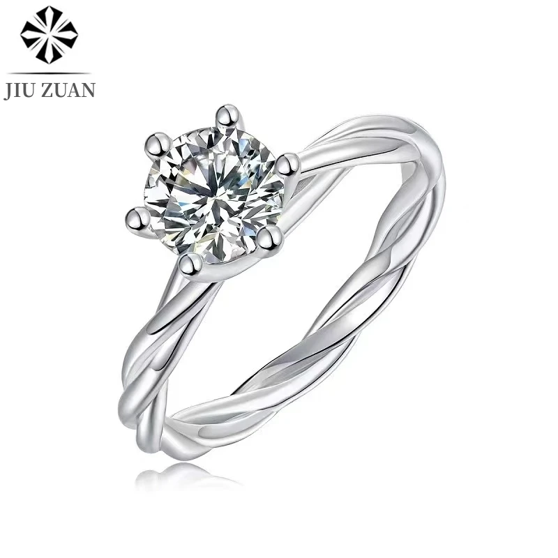 

JIU ZUAN Mosanite Diamond Rings US Size for Women 1 Carat Engagement Round Cut Real 925 Sterling Silver Wholesale Jewelry