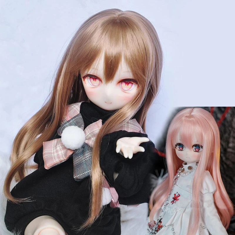 

Аксессуары для кукол, детская игрушка BJD DD SD MSD 1/3 1/4, парик, розовый, белый, двойной хвост с вьющимися волосами, 1 шт.