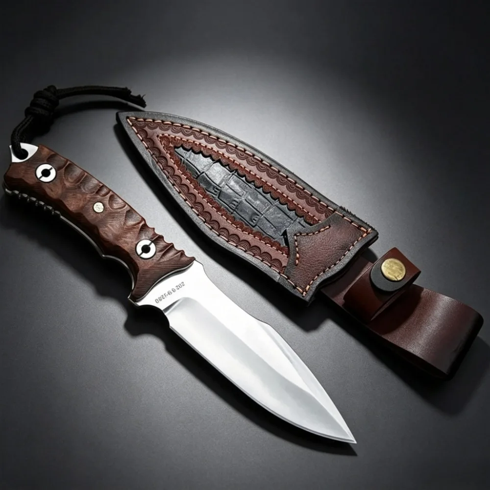 Full-tang M390 Blade Red Treasure Wood Handles Fixed Blade Pocket Knife Household EDC Dailly Use Outdoor Camping Survival Knives