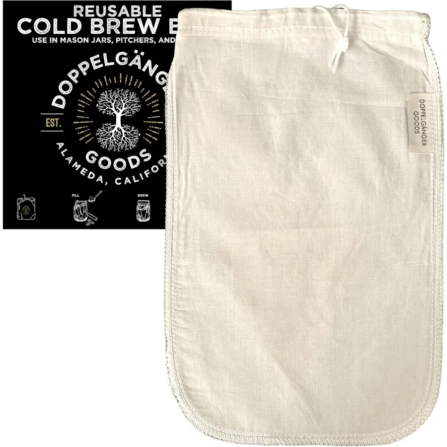 

1Pack Medium 8in x 12in Organic Cn Cold Brew Coffee Bag Designed in California Reusable Coffee Filter with EasyOpen Drawstring
