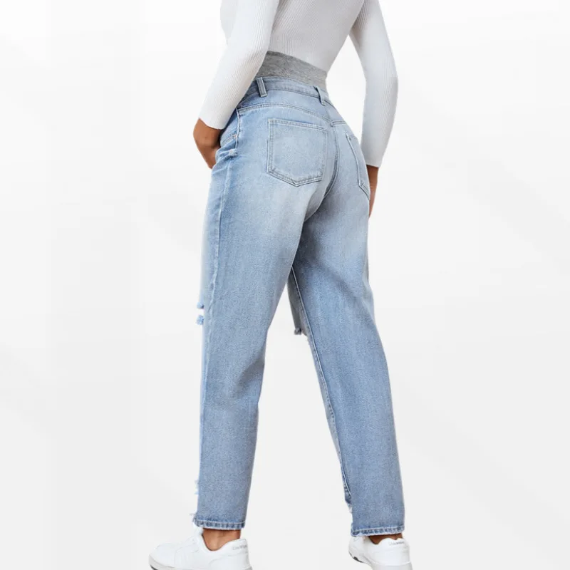 2026 New High Waist Belly Support Maternity Jeans Straight Leg Loose Non-stretch Long Pants Autumn Winter Pregnancy Outfit Women