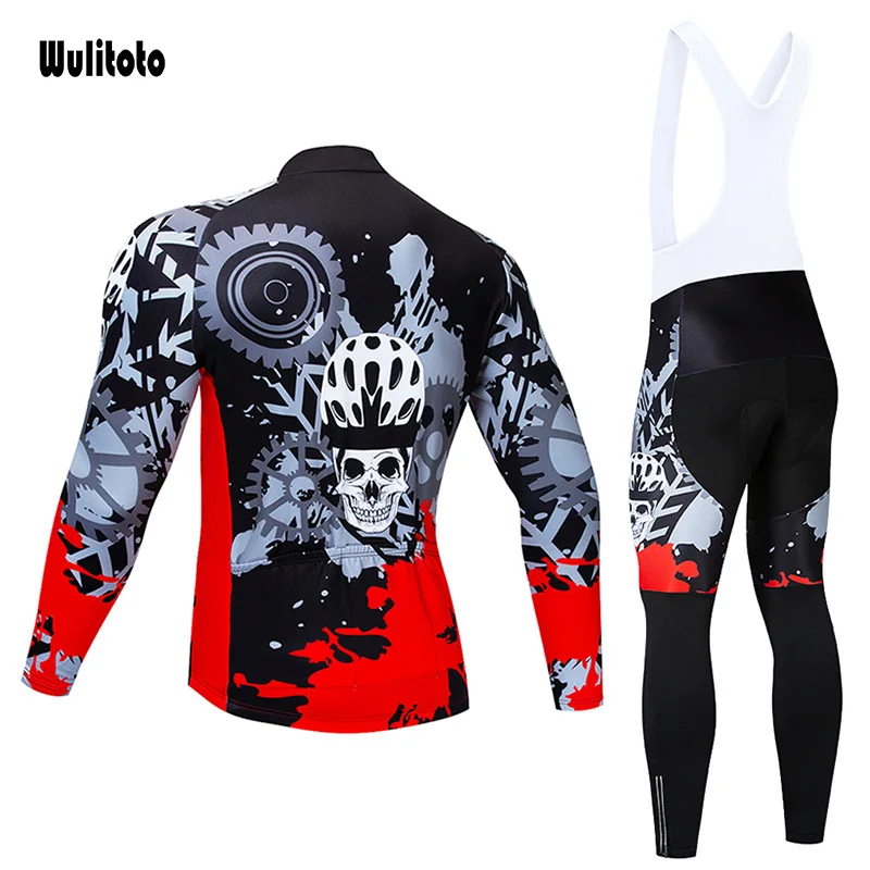 summer 2022 Red Black skull men\'s long-sleeved suit team jersey breathable mountain bike Racing cycling jersey