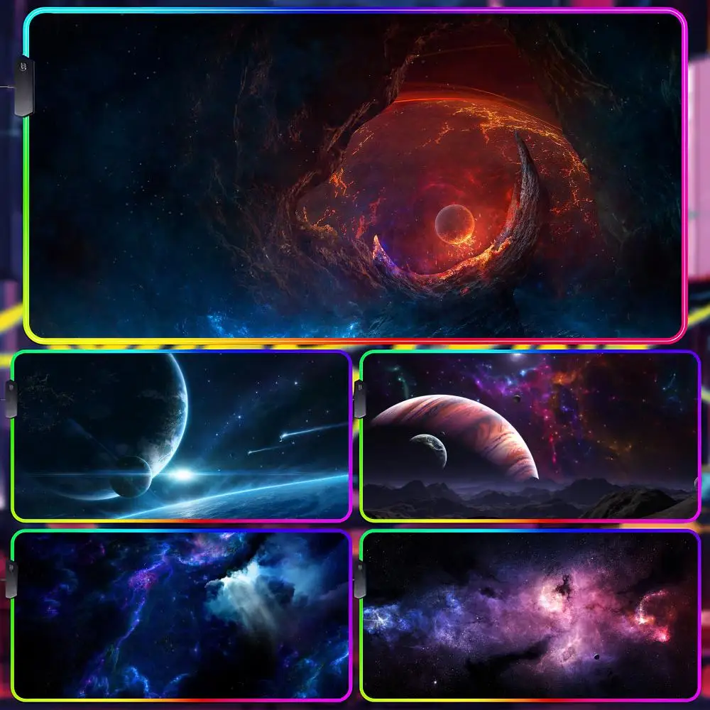 

Игровой коврик для мыши Universe с подсветкой, светодиодный коврик для мыши, RGB-коврик для стола, коврик для клавиатуры и мыши для ПК