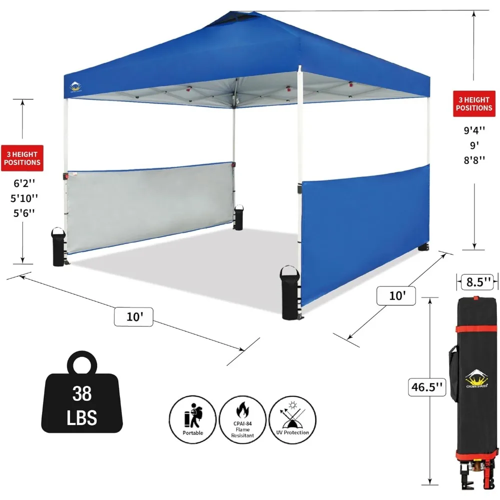 Tienda con dosel, refugio emergente portátil para exteriores de 10 x 10 pies con 2 paredes medias laterales, 1 cerradura central de empuje, protección UV