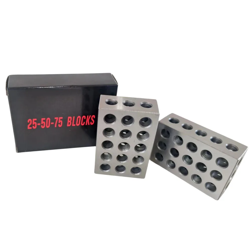 

Пара стальных блоков 25-50-75 мм, комплект из 23-х отверстий, для металлообрабатывающего электроинструмента