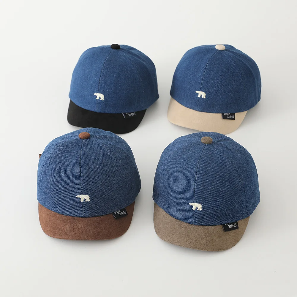 

Cute Baby Patchwork Hat Autumn Thin Brim Sun Protection Baseball Cap Children's Sunguard Hat Cartoon Bear Toddler Boys' Cap