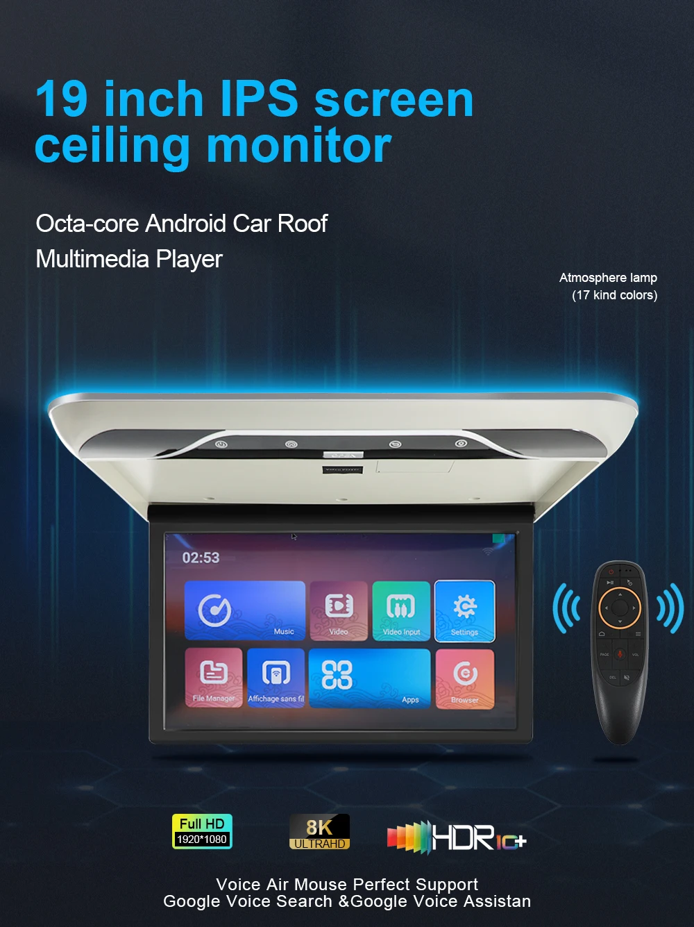 19inch IPS Screen Android Roof Mount Ceiling  Player For Motorhome RV Car Support TV
