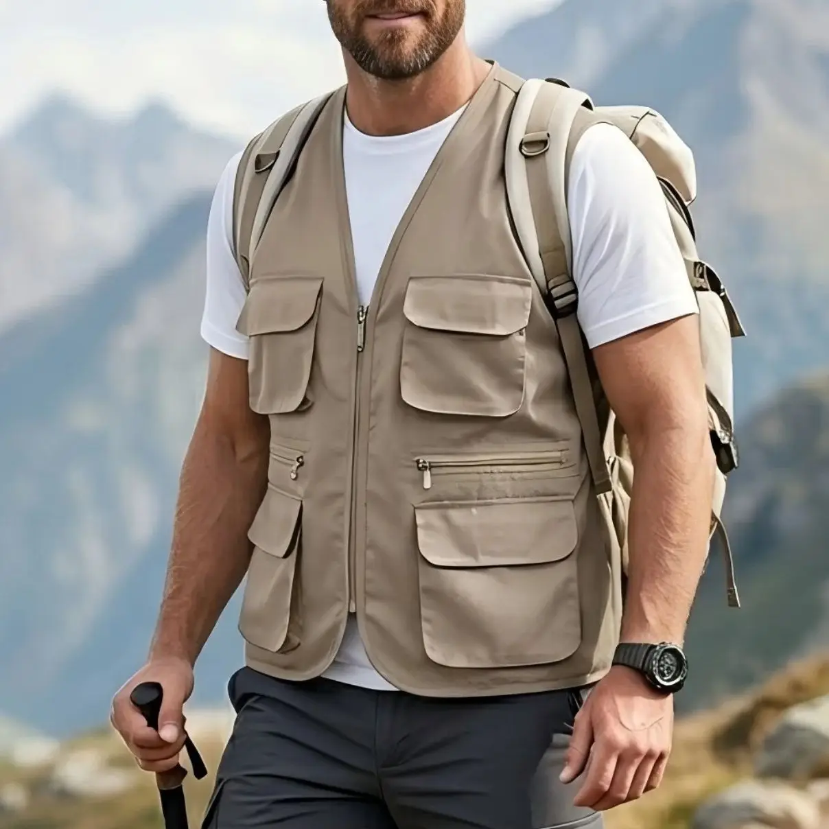 

Summer Men's Outdoor Utility Vest Multi Pocket Fishing Vest Breathable Loose Fit Spring Summer Sleeveless Work Jacket Waistcoat