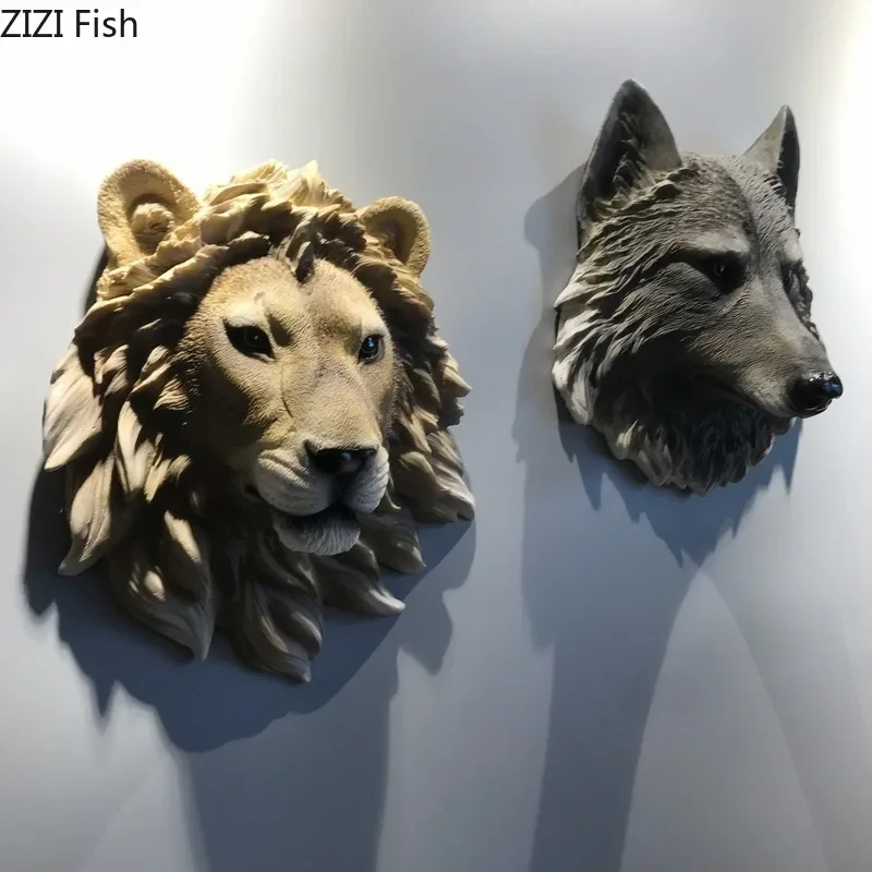 Simulated Animal Head Wall Hanging Resin Ornaments Wall Pendant Decorations Animal Sculpture Art Statue Model Hanging Decoration