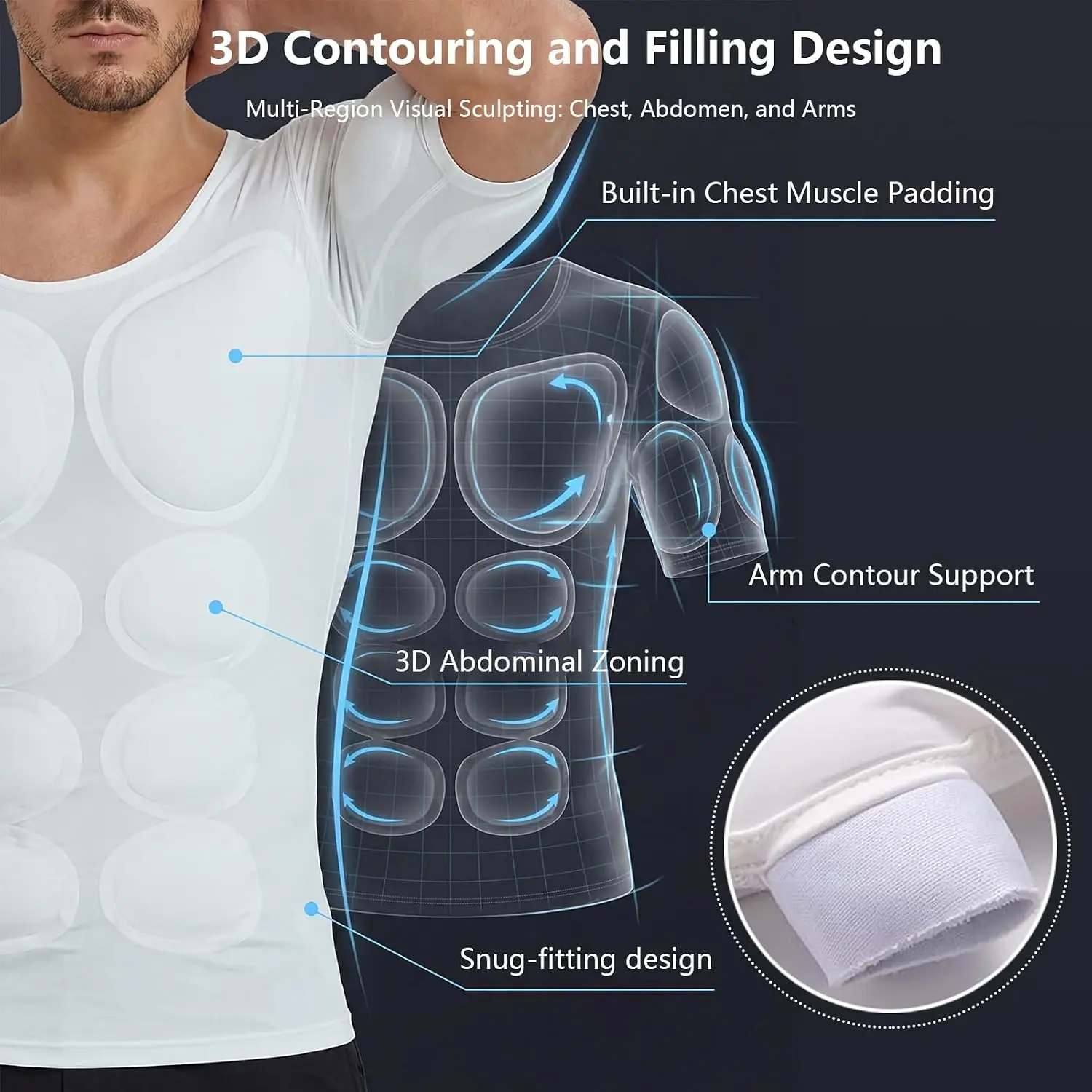 New Fake Muscle Underwear For Men Fake Chest Abs T Shirt Invisible Slim Fit Muscle Gain Padded Short Sleeve Cosplay Body Shaper