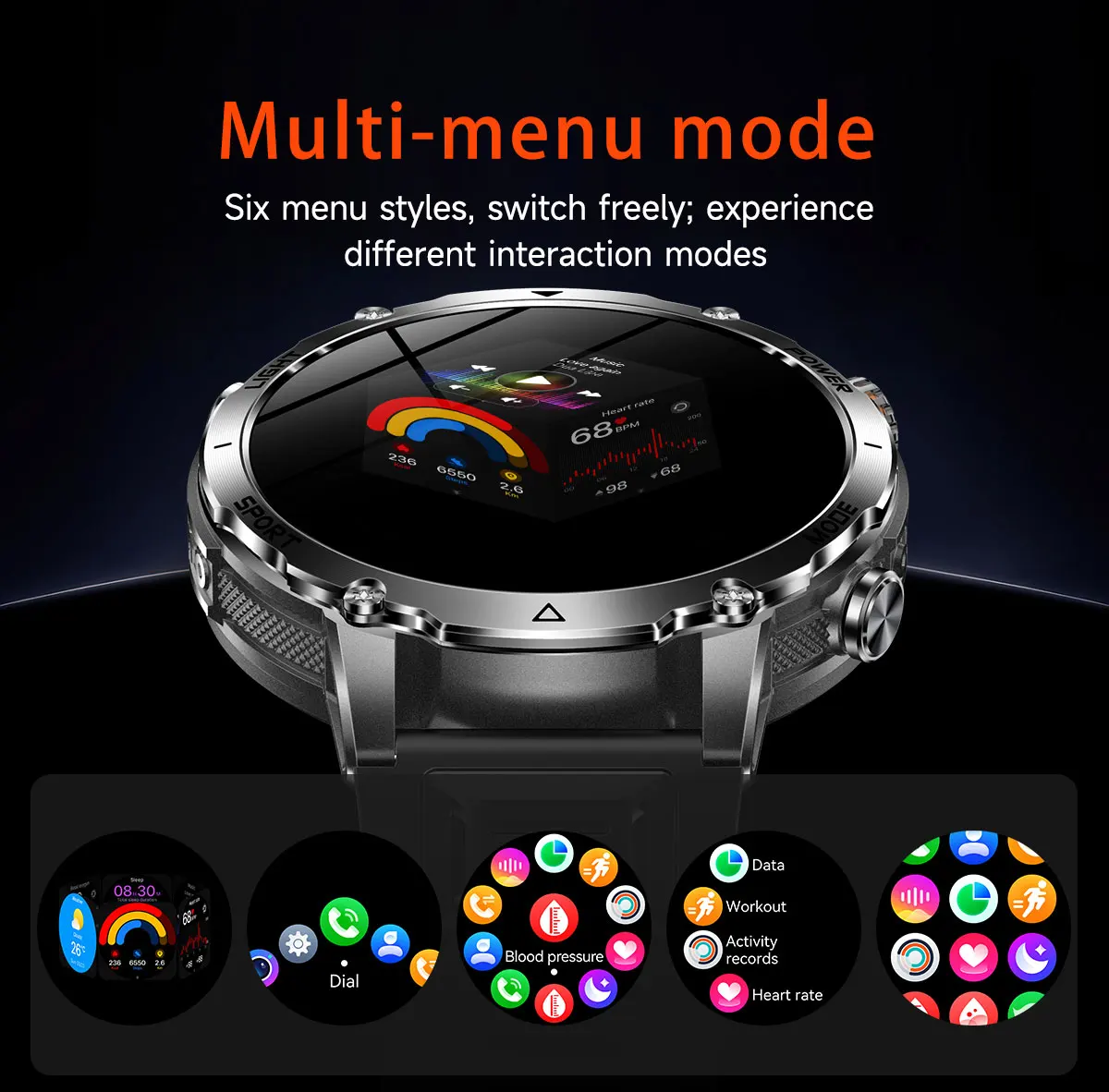 MEVADEN 1,7" Großbildschirm Herren Smartwatch Bluetooth-Anruf Sport-Fitness-Tracker Taschenlampe 1400mAh Gesundheitsmonitor Smartwatch – Detail 12