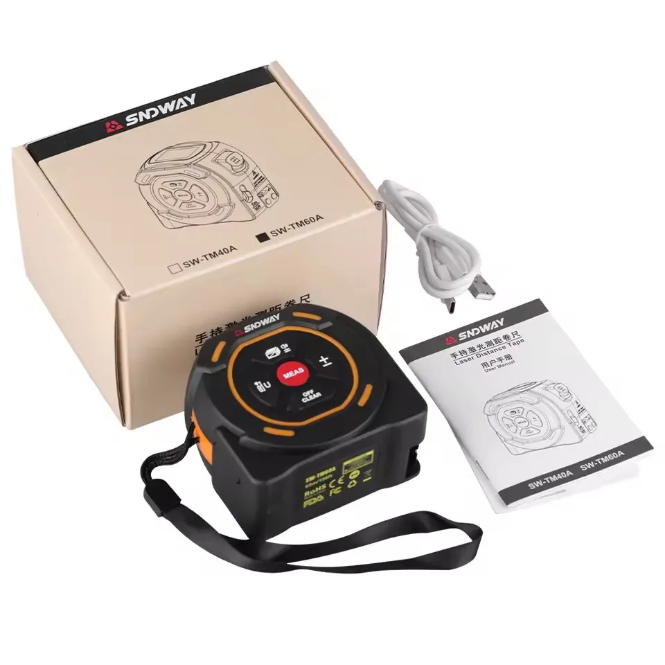 SNDWAY Laser Tape Measure High Precision Laser Rangefinder Digital Distance Meter 2 in 1 Construction Roulette SW-TM40A/SW-TM60A