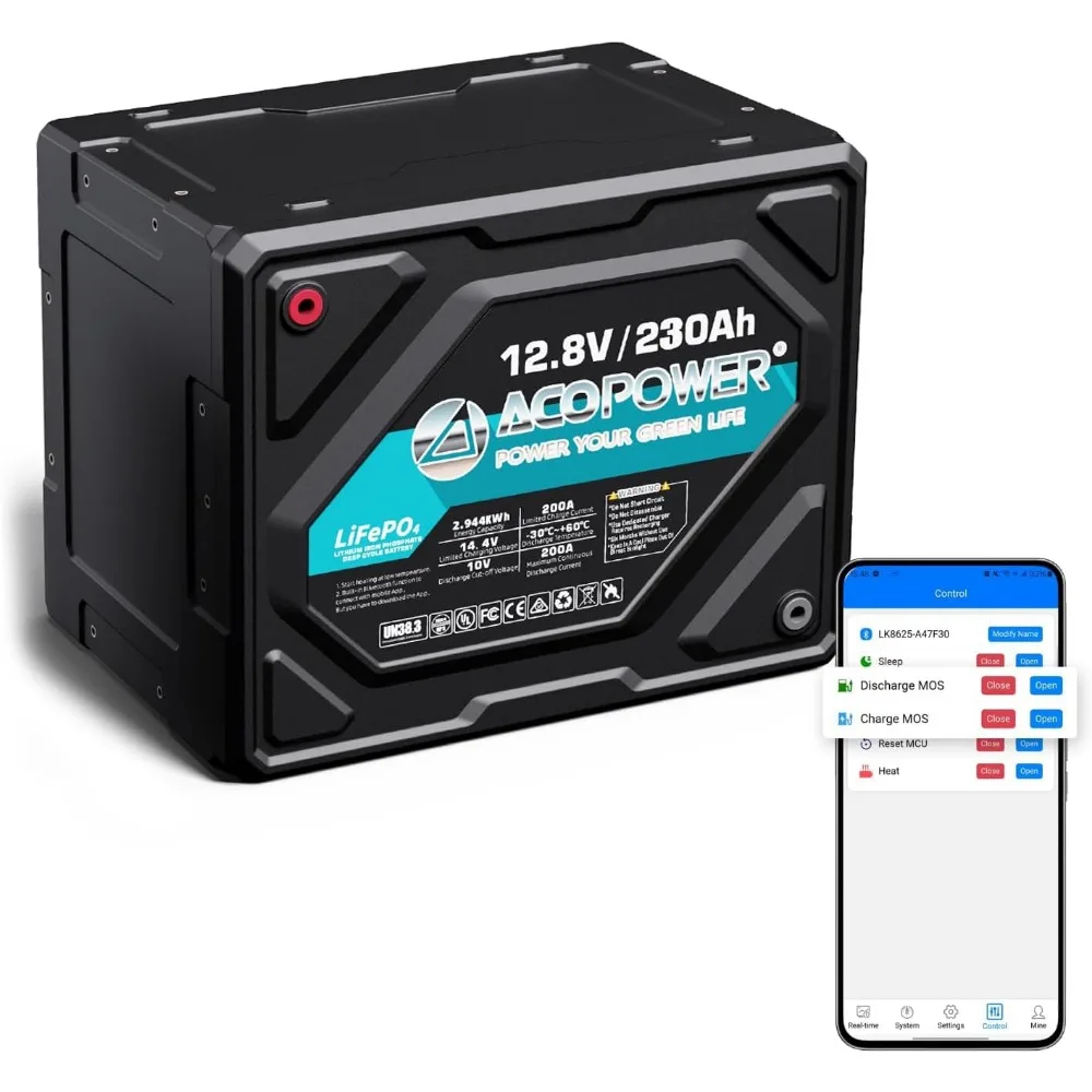 

LiFePO4 Battery 12V 230Ah Lithium Battery Deep Cycle Rechargeable, Over 6000 Life Cycles, Built-in BMS, Bluetoth App Monitor，
