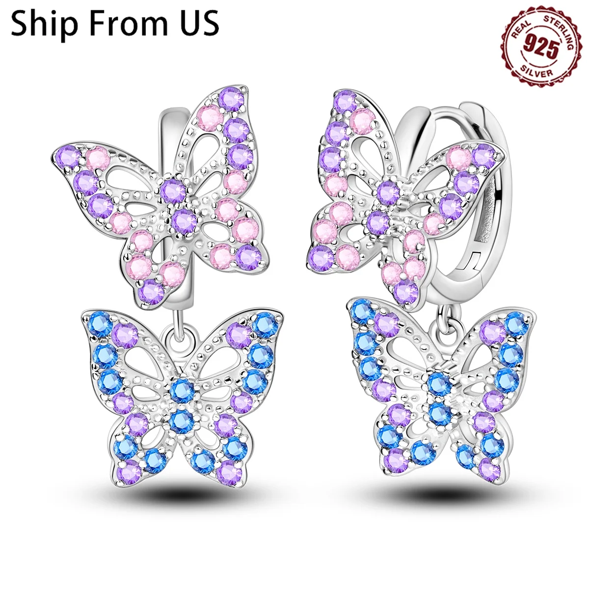 Hot 925 Sterling Silver Butterfly Insect Series Drop Earrings For Woman Fashion Party Gift Elegant S925 Fine Jewelry Accessories