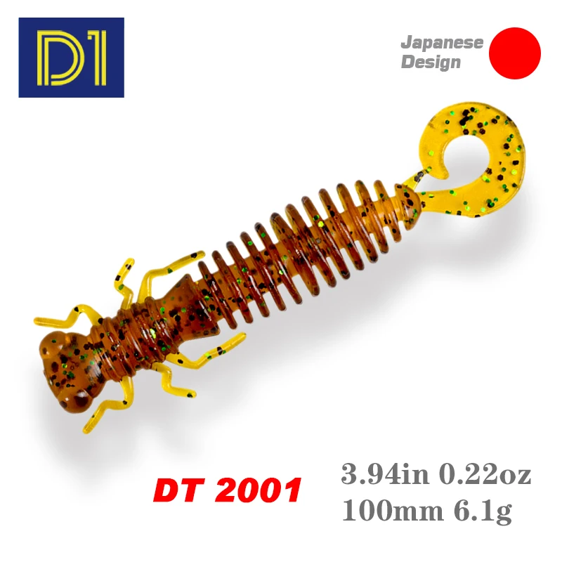 D1 Larva Worm Soft Lure Silicone bait 100mm/6.1g Wobblers for Pike Bass Swimbait Artificial Sickle Tall Baits Fishing goods