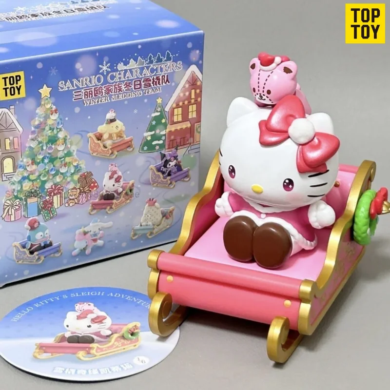 TOPTOY Genuine Sanrio Family Winter Sled Team Series Mystery Box Blind Box Desktop Ornament Christmas Holiday Collectible Gift