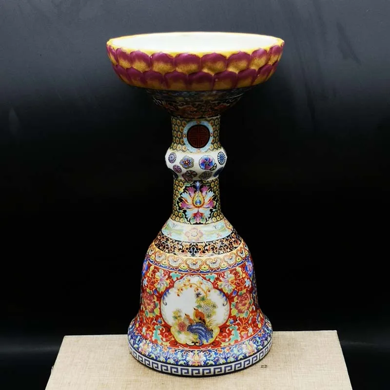 chinese-retro-style-ceramic-ornaments-yongzheng-style-enamel-lotus-candlestick-decoration-ornaments