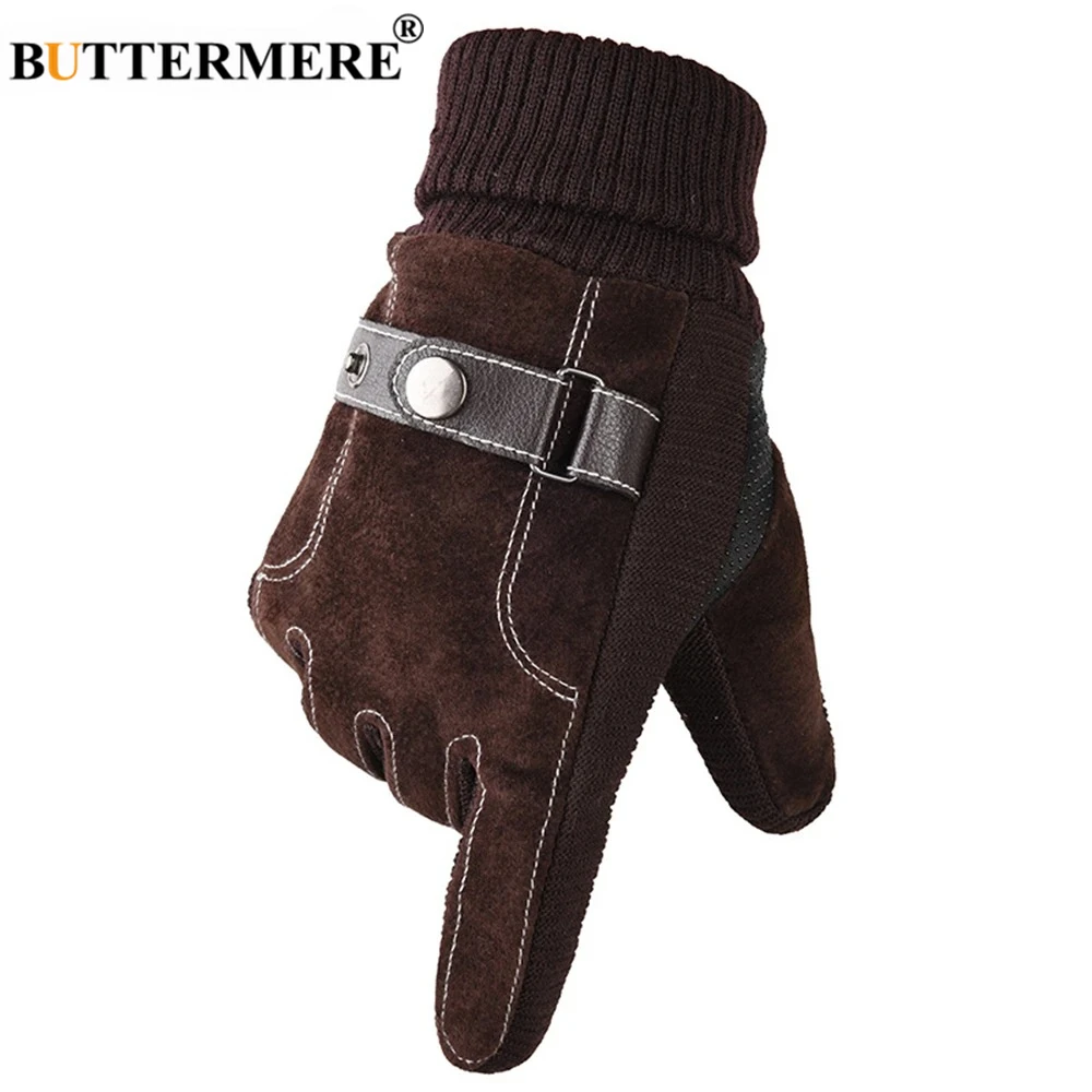 

Brown Winter Gloves Men Pigskin Leather Gloves Warm Thick Touch Screen Male Fashion New Design Brand Driving Gloves Biking