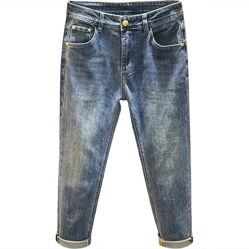 Fashionable and minimalist jeans for men, high-end trend, casual stretch denim, slim fit, small straight leg pants