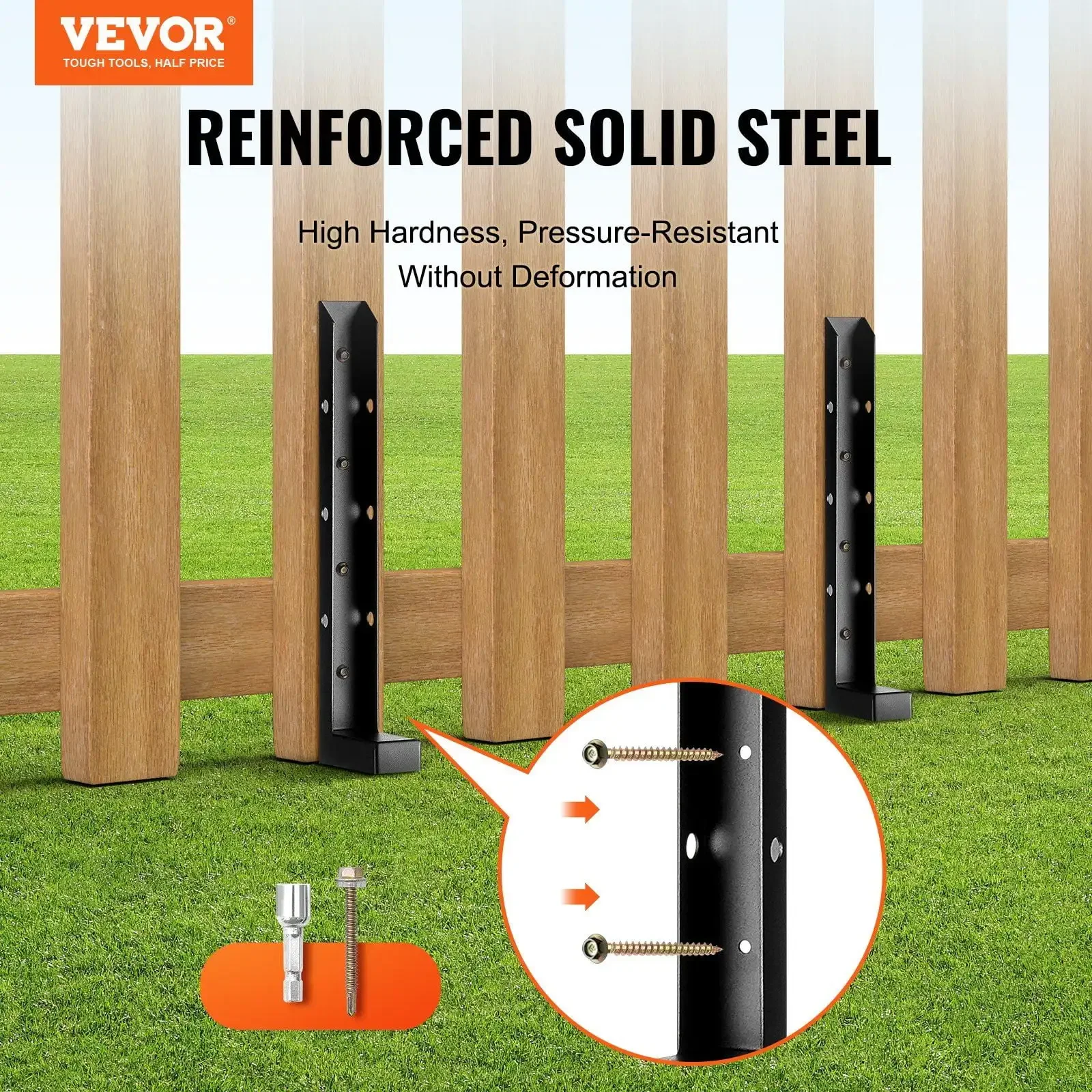 Fence Post Anchor Repair Kit, 2 Pack Inner Diameter 2 x2 Inches Heavy Duty Steel Fence Post Support Stakes