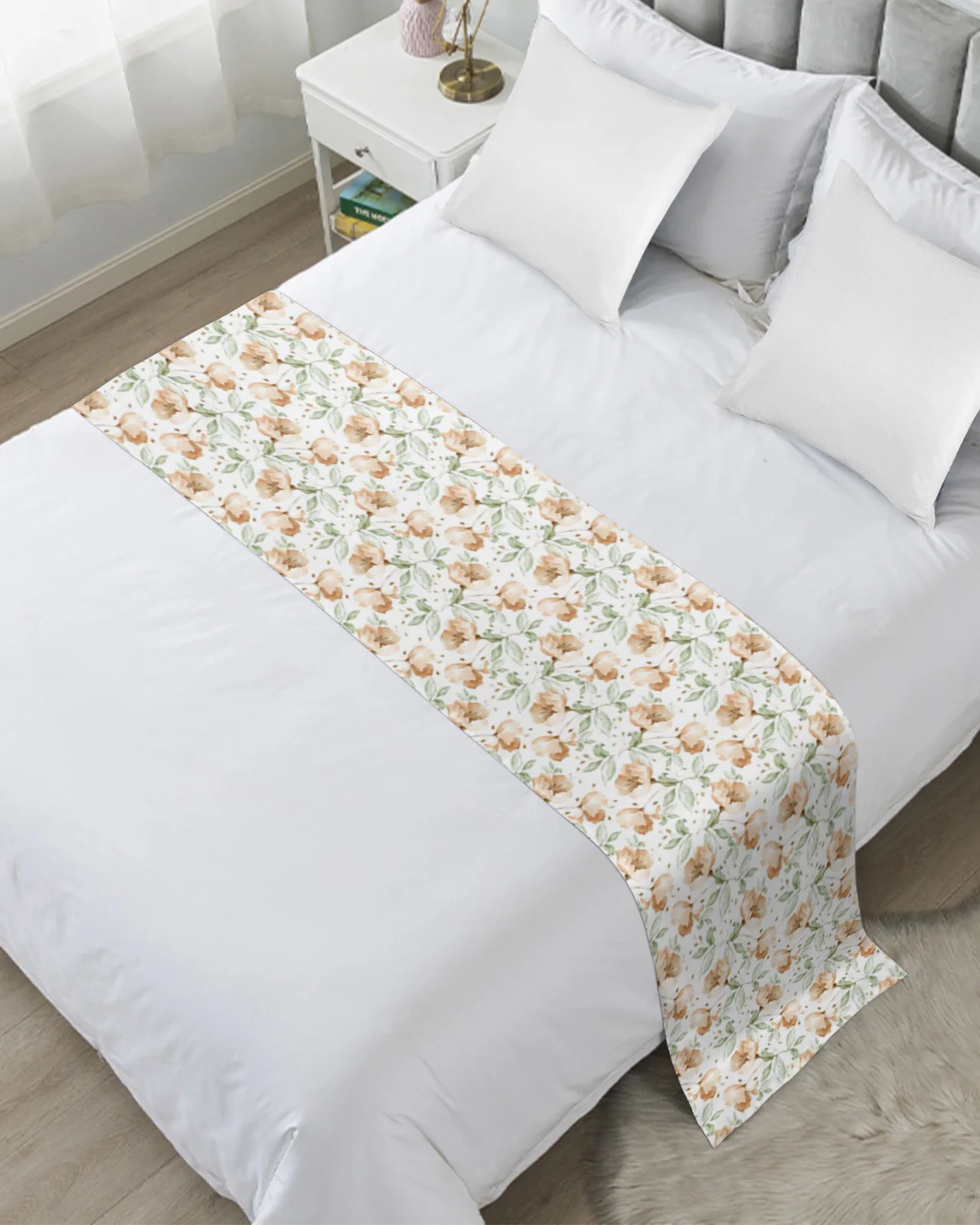 Retro Flowers Leaves And Buds Bed Runner Luxury Hotel Bed Tail Scarf Decorative Cloth Home Bed Flag Table Runner