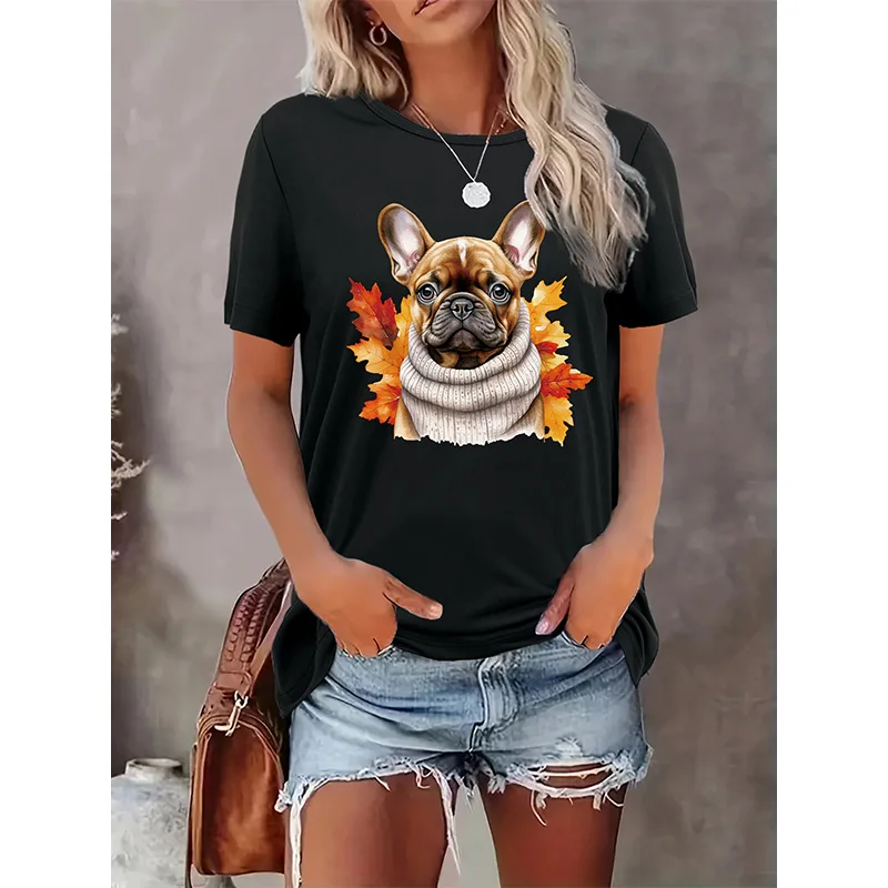 

Summer Basic O-neck Colored Casual Women's Printed T-shirt Korean New Office Women's Fashion Simple Loose Women's T-shirt