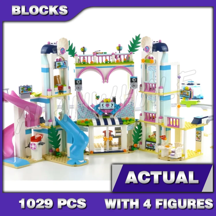 1029pcs Friends Heartlake Resort Hotel Monorail Car Beach Water Park Dolphin 11035 Building Blocks Sets Compatible With Model