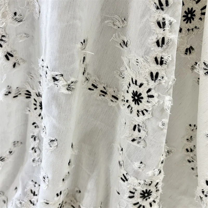 3D embroidered cotton-linen fabric,for fashion designers,dresses,shirts,women's clothing,and DIY sewing projects view 6
