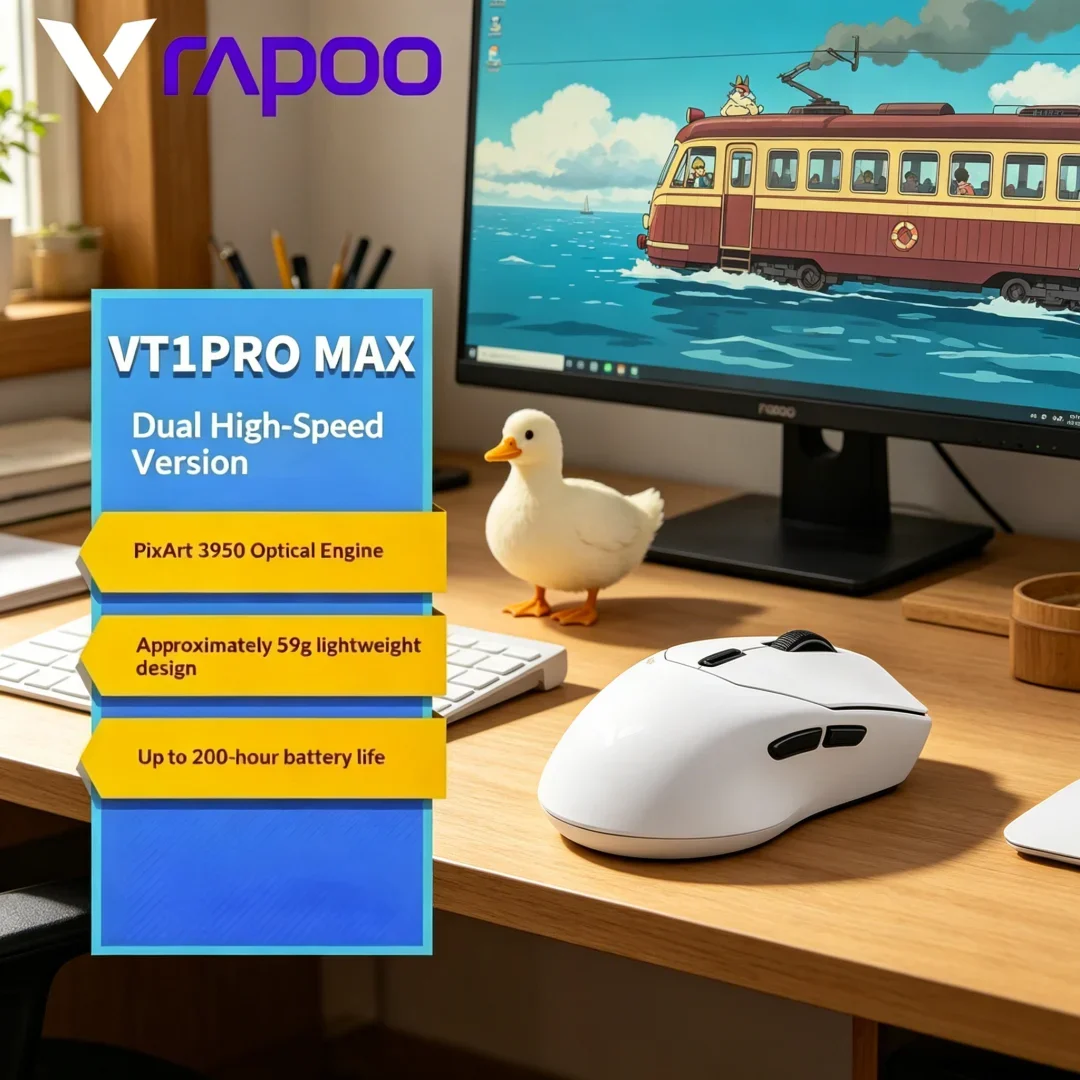 Rapoo VT1PRO MAX Wireless Gaming Mouse  Exquisite 59g Lightweight, 8KHz Polling Rate, 30000DPI, 9 Programmable Buttons