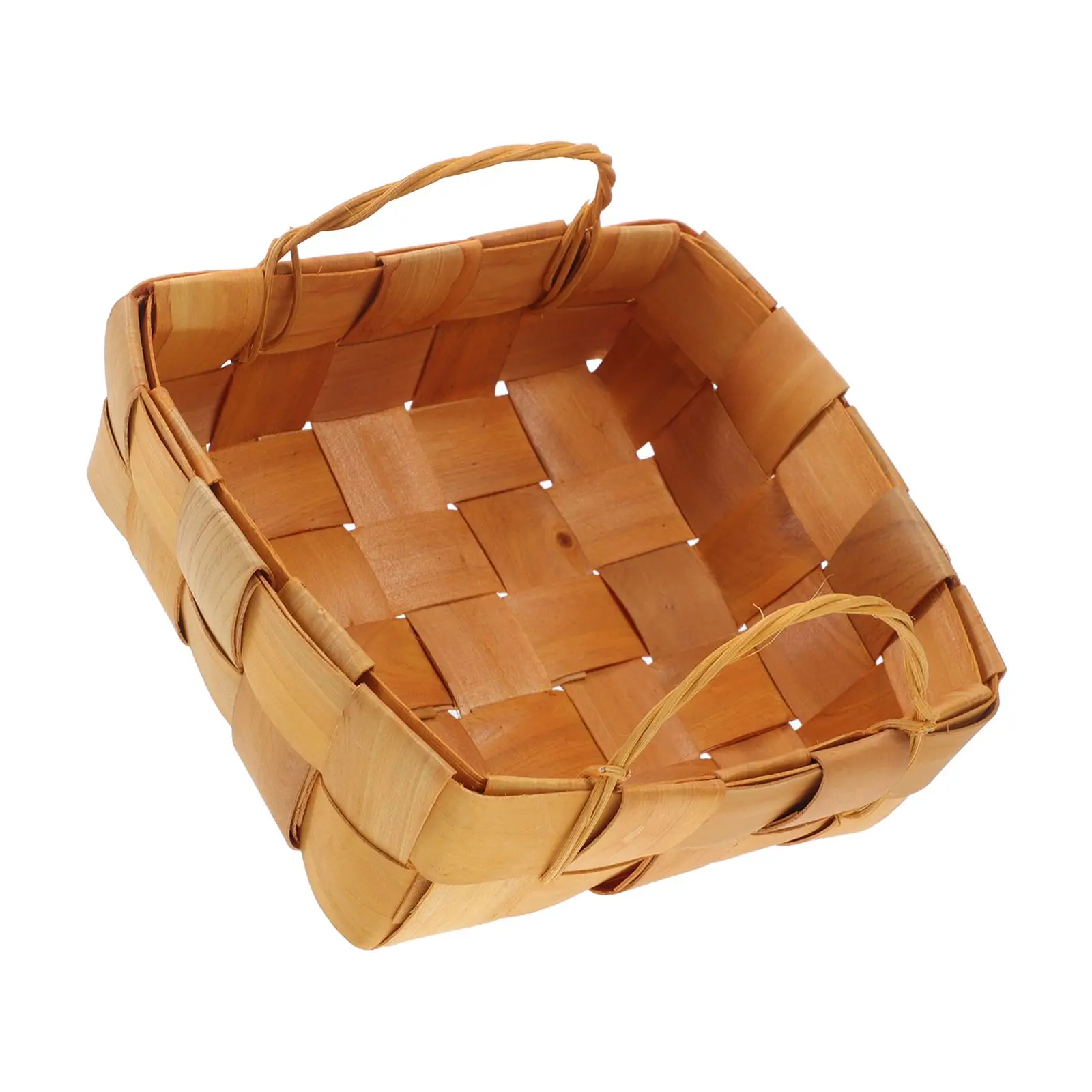 

2 Pcs Wooden Woven Basket Eco Friendly Storage ganizer Home Hotel Shop Decor Fruit Vegetable Picnic Basket Natural