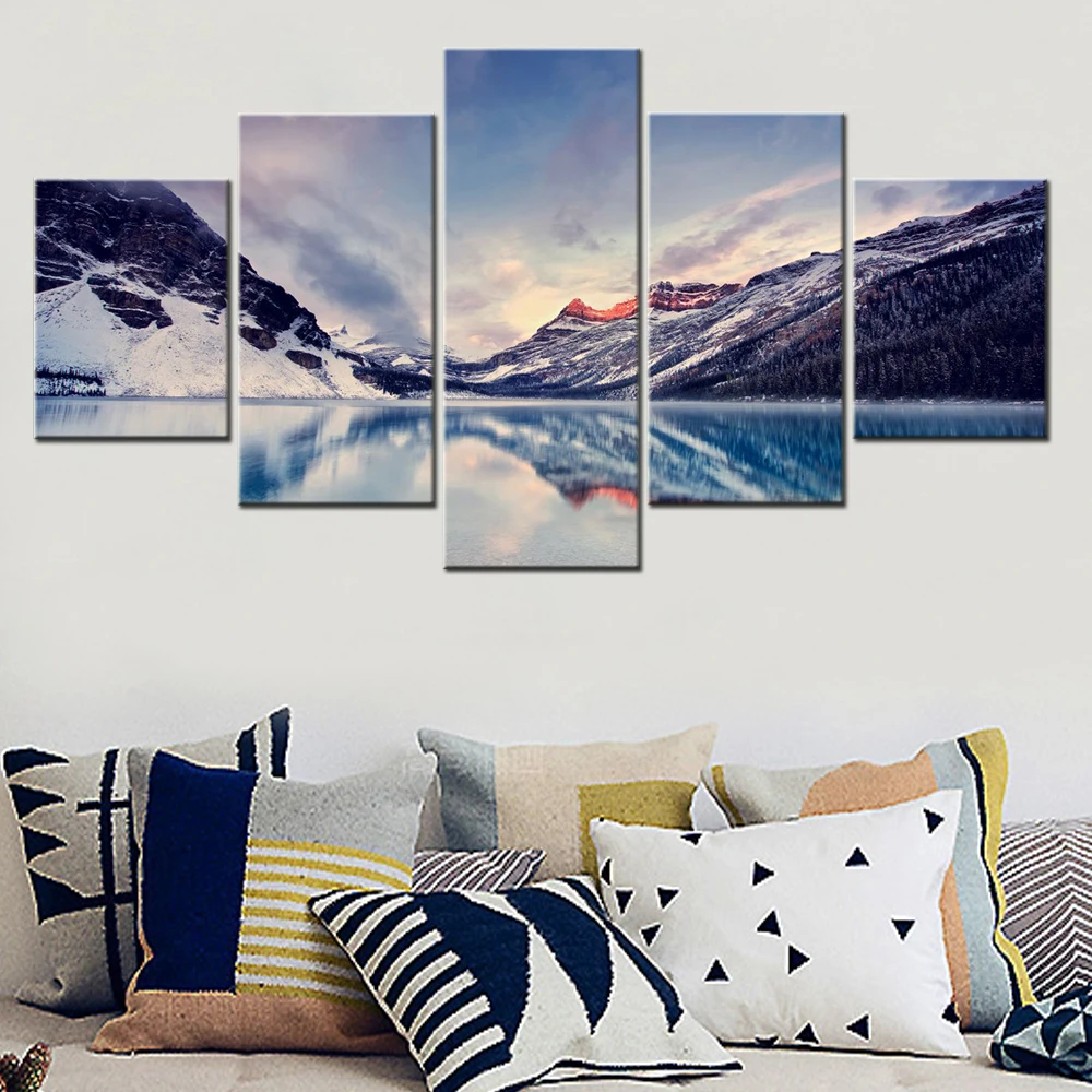 

5 Pieces Canvas Wall Arts Landscape Poster Painting Nature Bow Lake Canadian Rockies Wallpaper Home Decor Living Room Mural