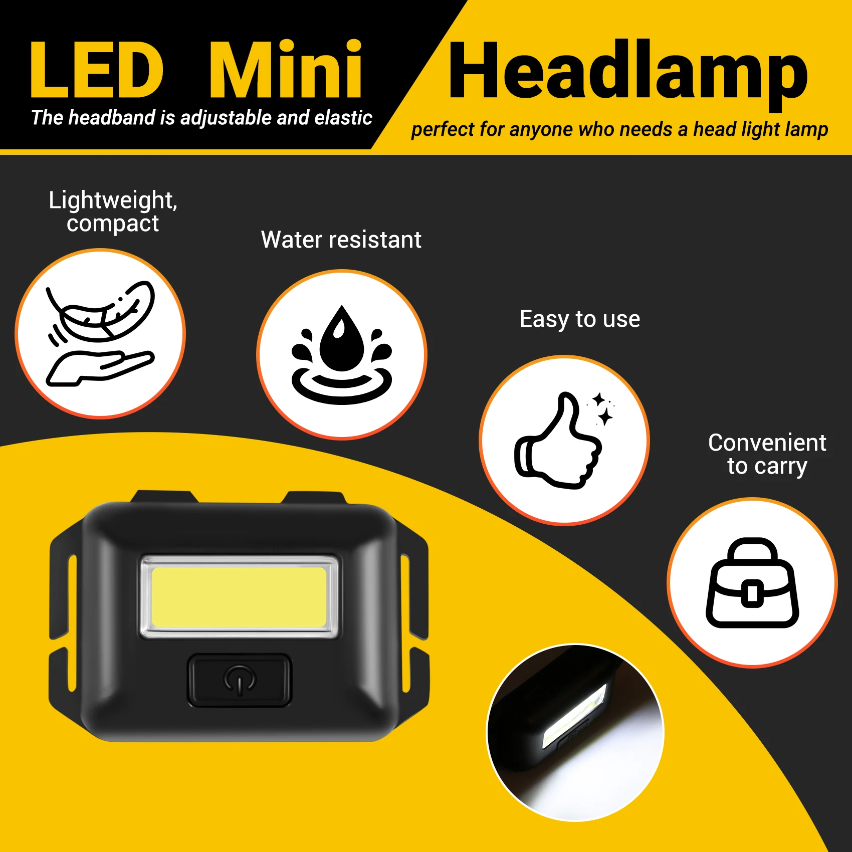 Cob LED ไฟหน้าหลอดไฟหน้าขนาดเล็ก3โหมดกันฝนหัวไฟฉายไฟฉายติดหัวสำหรับตั้งแคมป์กลางแจ้งตกปลา