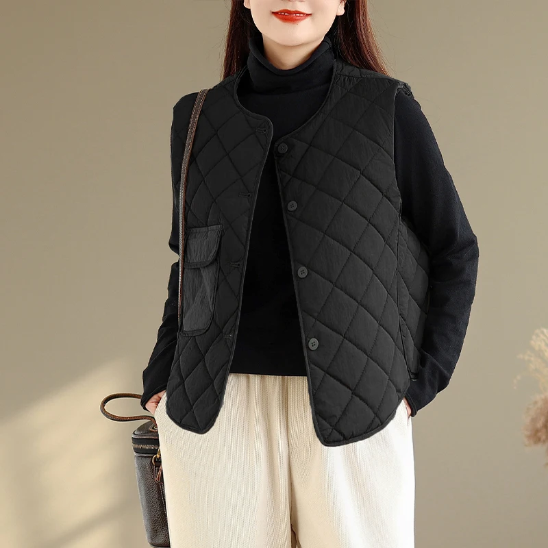 سترة قطنية مبطنة خفيفة الوزن وكبيرة الحجم للنساء Svel كاجوال Jaet Thiened ألياف البوليستر مستديرة Ne زر واحد