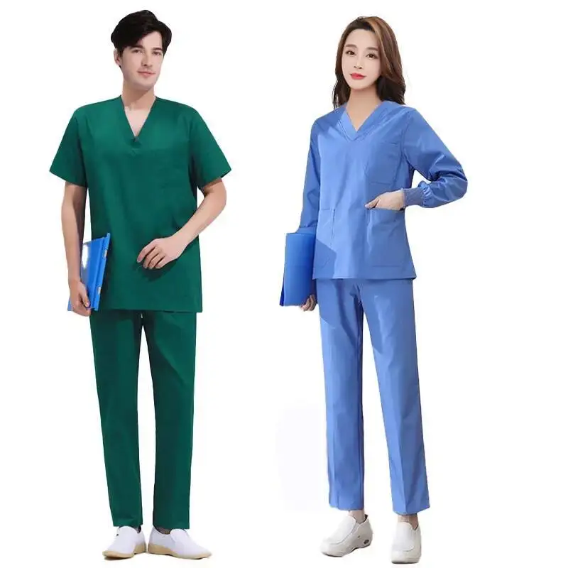 New Pure Cotton Women Men Surgical Gown Medical Dentista Uniforms Nurse Clinico Accessories For Work Suit Colors Top And Pants