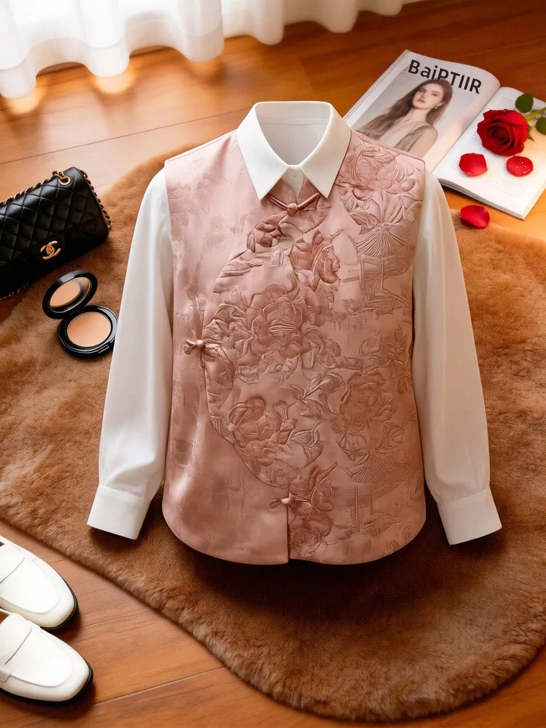 

Chic Casual New Chinese Style Women's Vest Jacket 2026 Trendy Fashion Anti-Aging Outerwear Standard Fit City Commute Wear