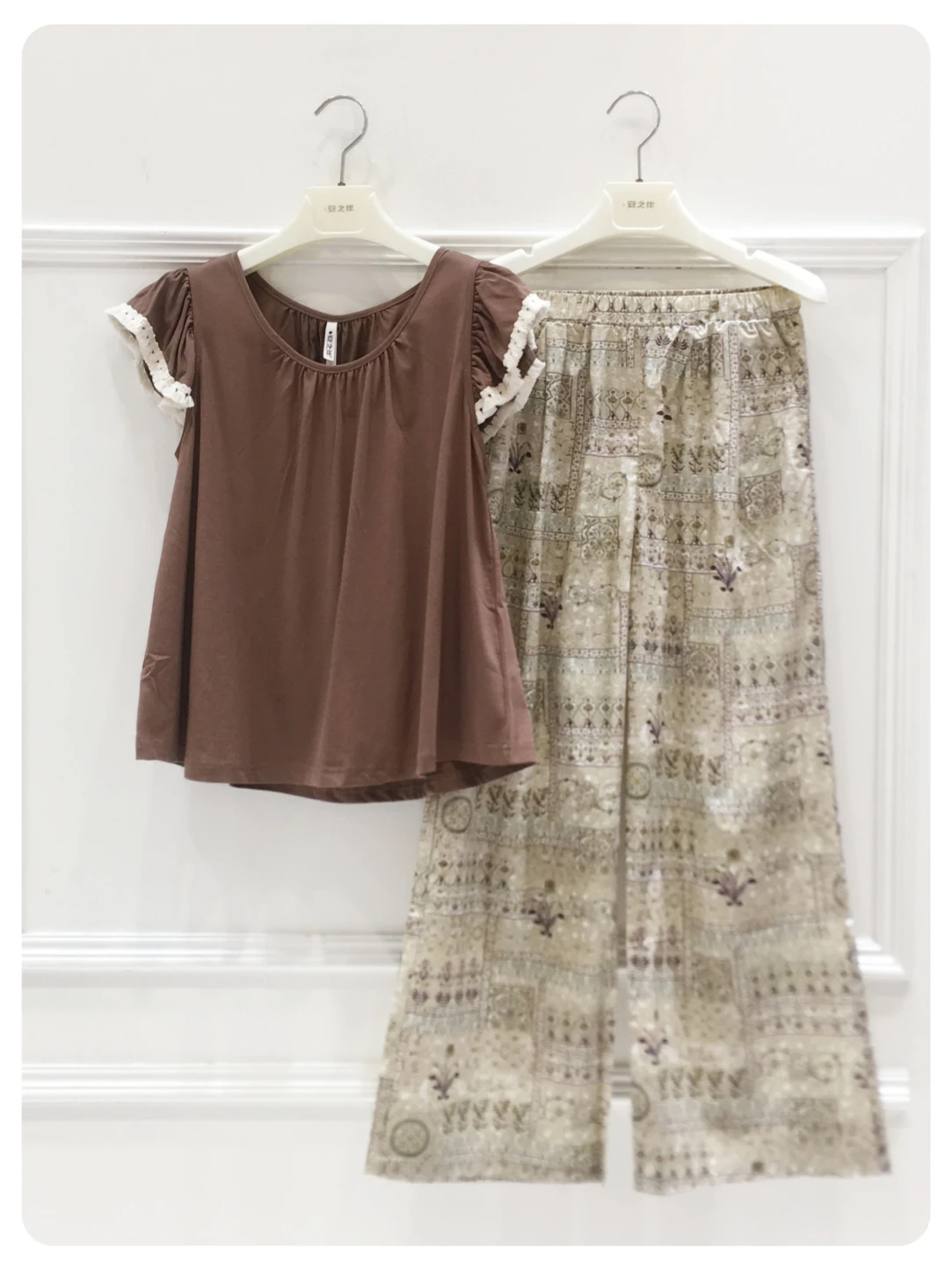 anziban-summer-sleepwear-women's-pure-cotton-loose-thin-flying-sleeve-long-pants-home-clothes-can-be-worn-outside