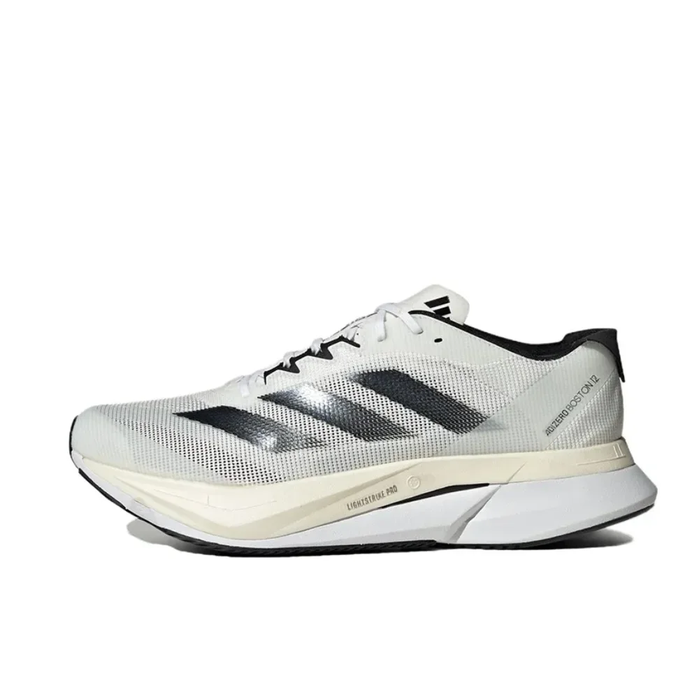 Adidas Adizero Boston 12 Comfortable Versatile Low Top Casual Running Shoes Men's and Women's White Black Colorway