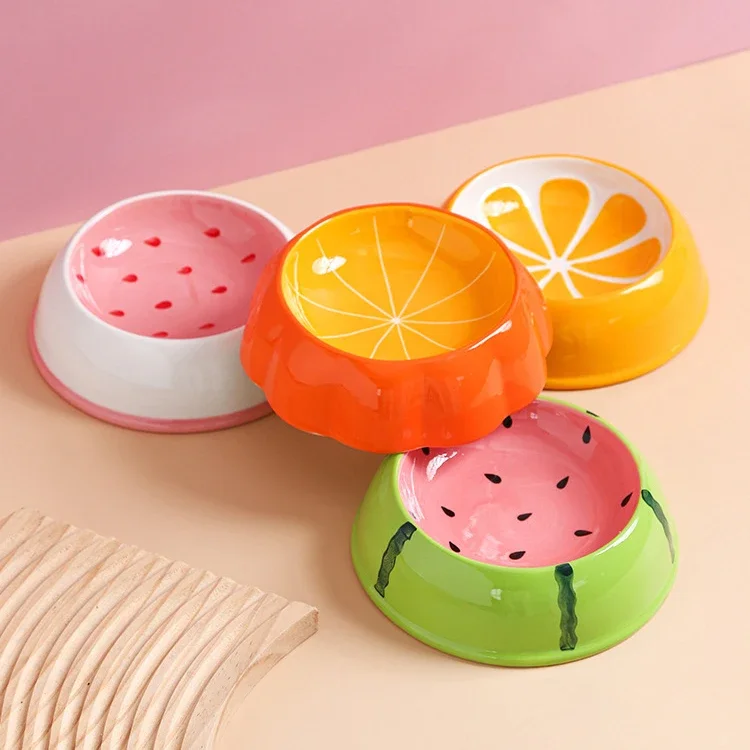 Cute Designs Pet Ceramics Bowl Watermelon Strawberry Shape Cat Food Bowl Small Dog Colorful Water Suppliers