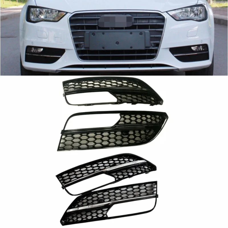 

2pcs Left Right Front Mesh Honeycomb Lower Bumper Fog Light Grille Grill Cover For Audi A3 2014 2015 2016