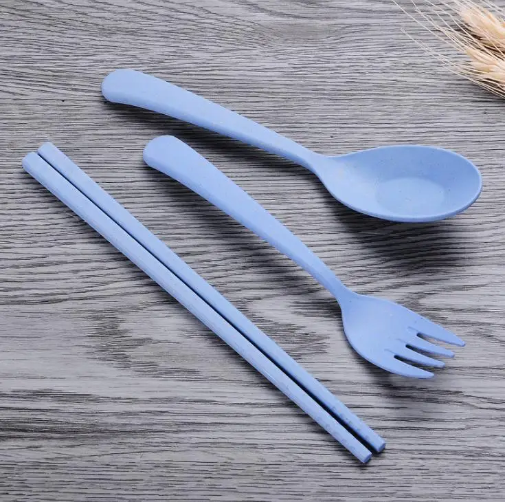 100 Sets Cutlery Set Cute Portable Travel Adult Wheat Straw Camping Picnic Set Gift Child Office People Dinnerware Wholesale