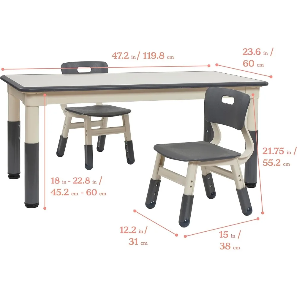 Rectangle Dry-Erase Activity 2 Adjustable Height Plastic Grey Childrens-Table-and-Chair-Sets Kids Desk Kids Table