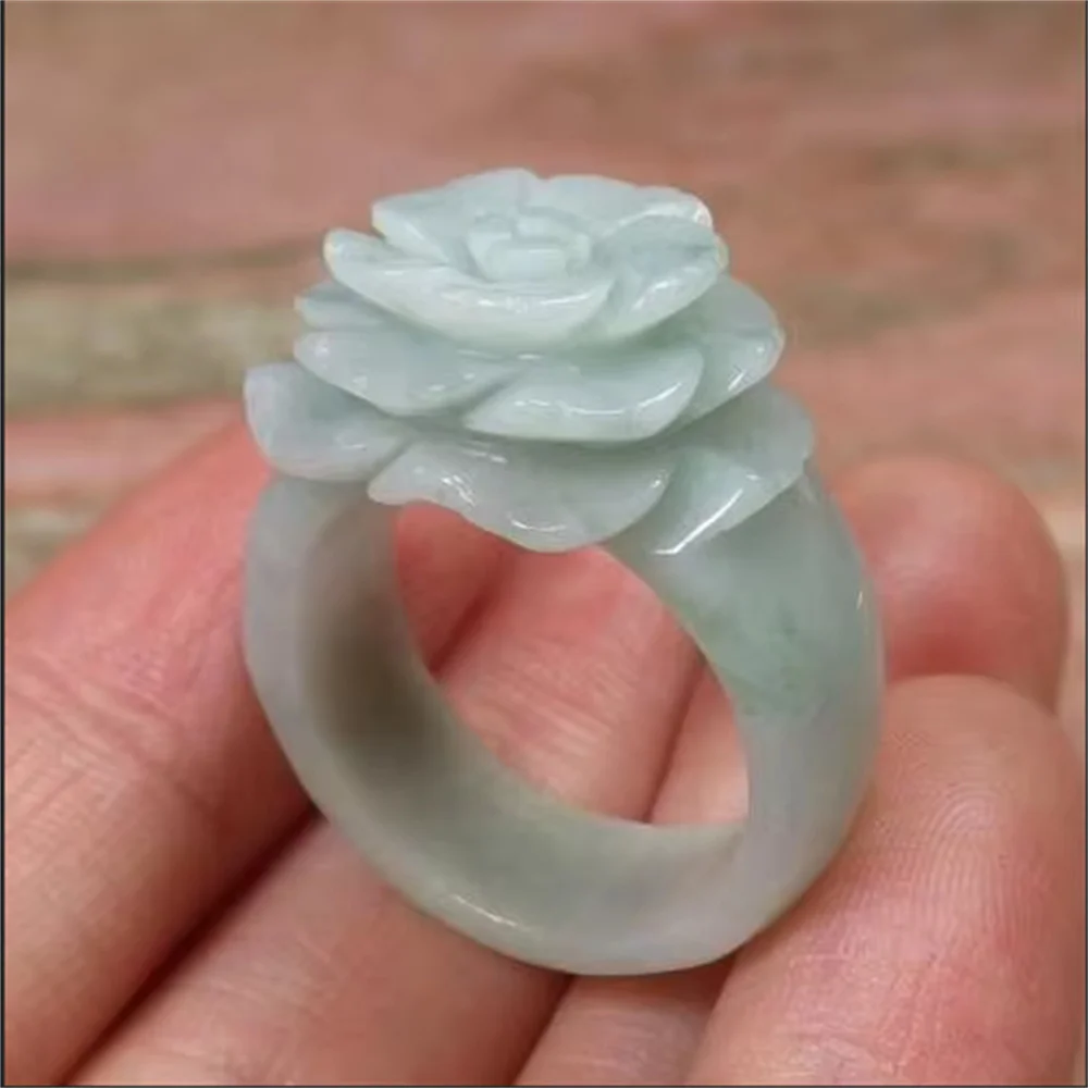 Certified green 100% Natural A JADEs Jadeite Rose Flower RING