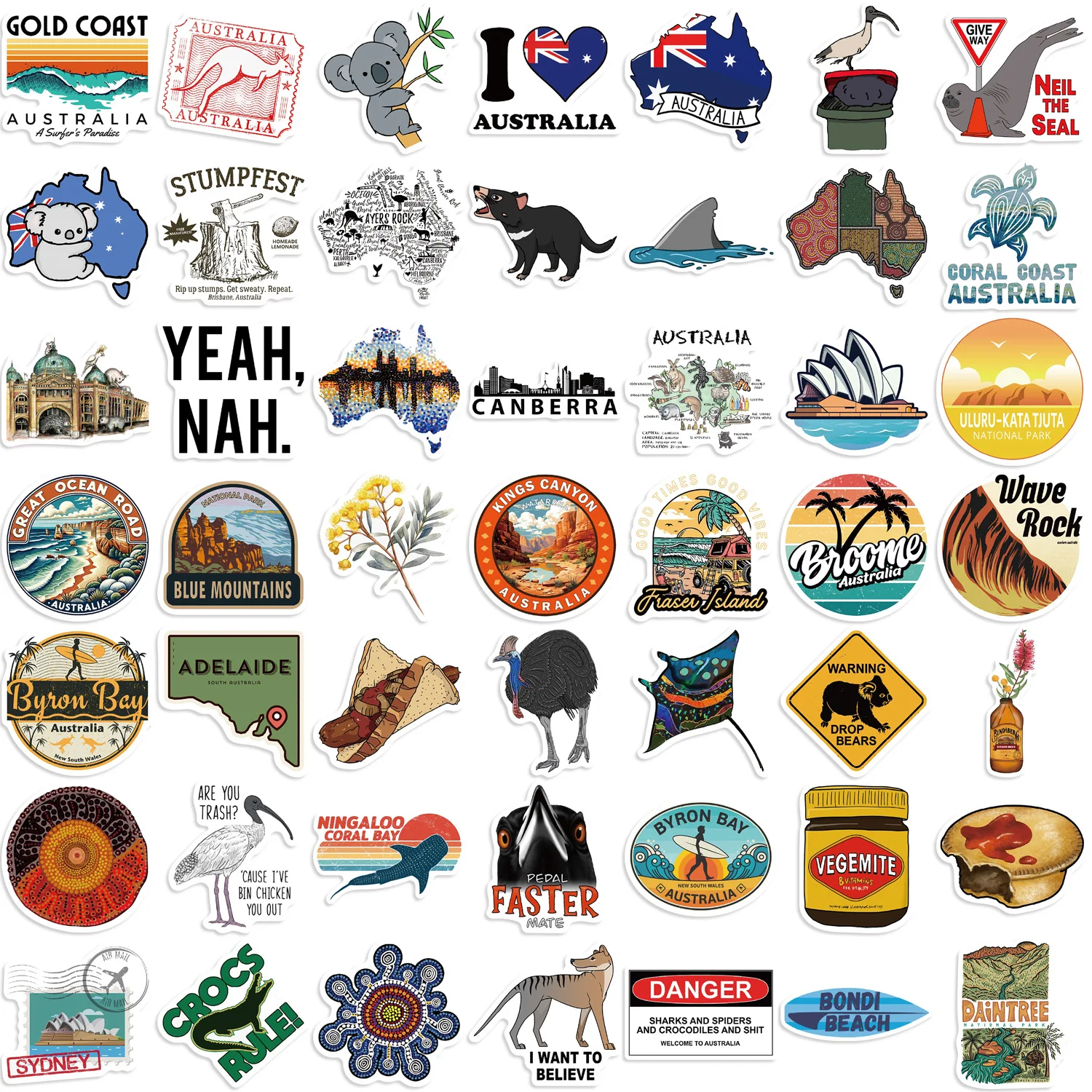 50/100PCS Australian Travel Stickers, Aussie Landmark Graffiti Decals for Phone Laptop Suitcase Guitar,Waterproof DIY Decor Gift